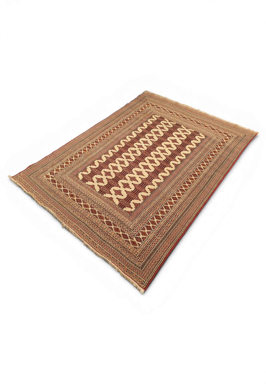 Ivory &amp; Red Turkmen Tribal Rug, Hand-Knotted Afghani Sherwan