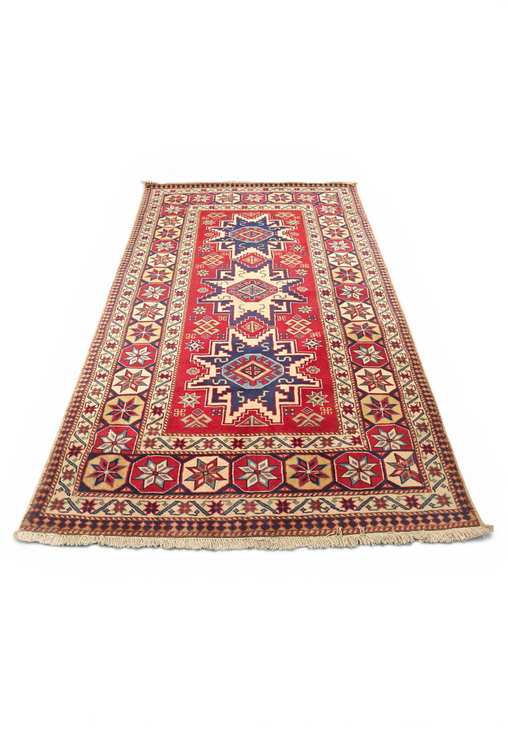 Red &amp; Ivory Kazak Star Rug, Hand-Knotted Afghani Sherwan
