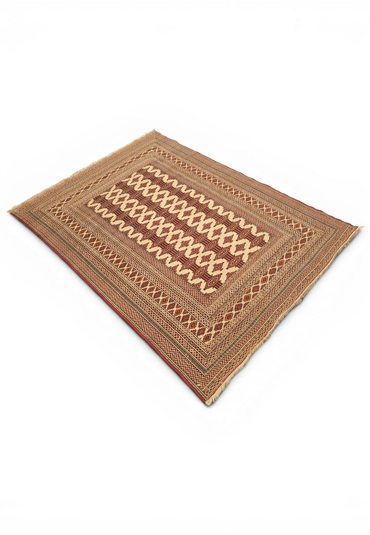 Ivory &amp; Red Turkmen Tribal Rug, Hand-Knotted Afghani Sherwan
