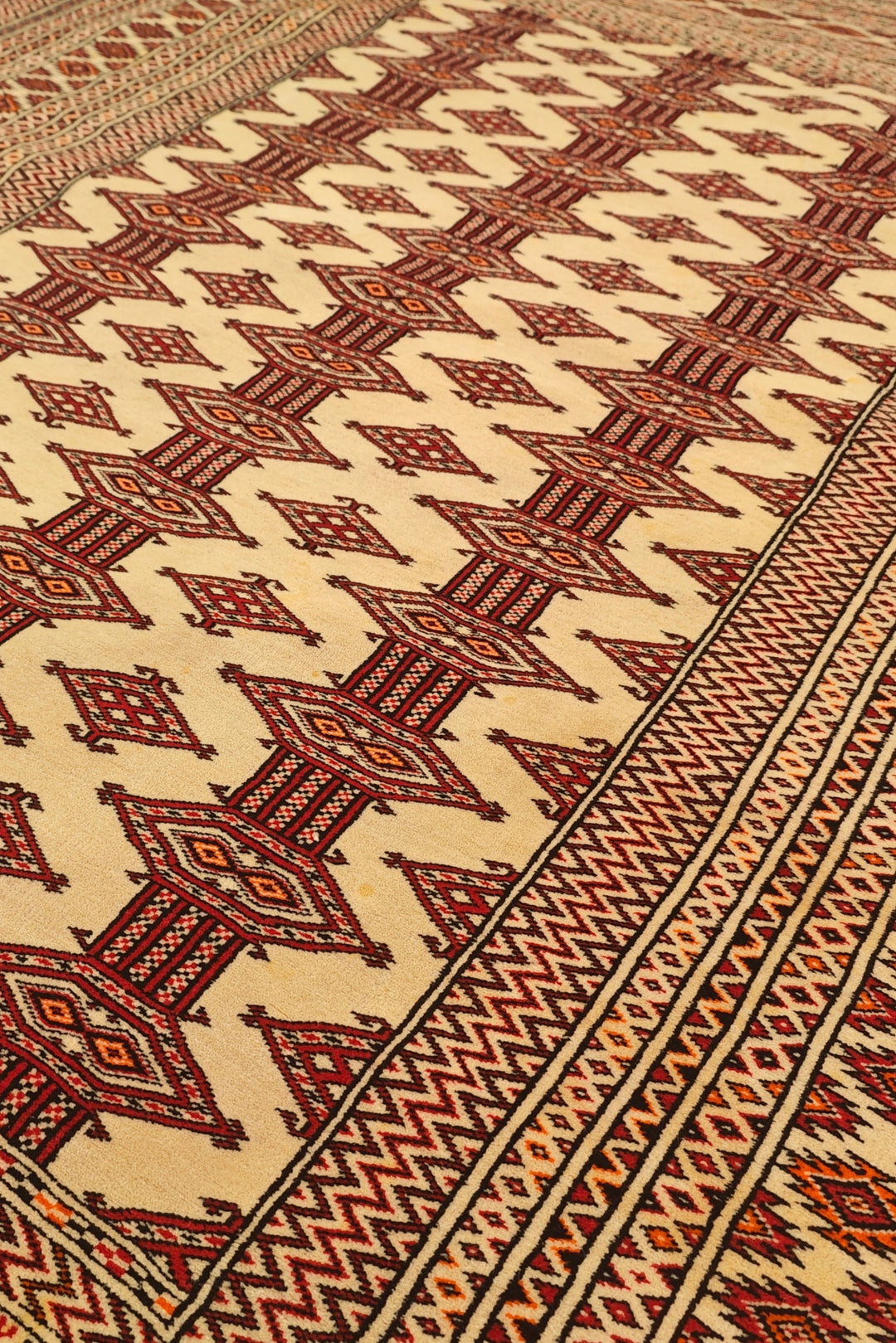 Ivory &amp; Red Turkmen Tribal Rug, Hand-Knotted Afghani Sherwan