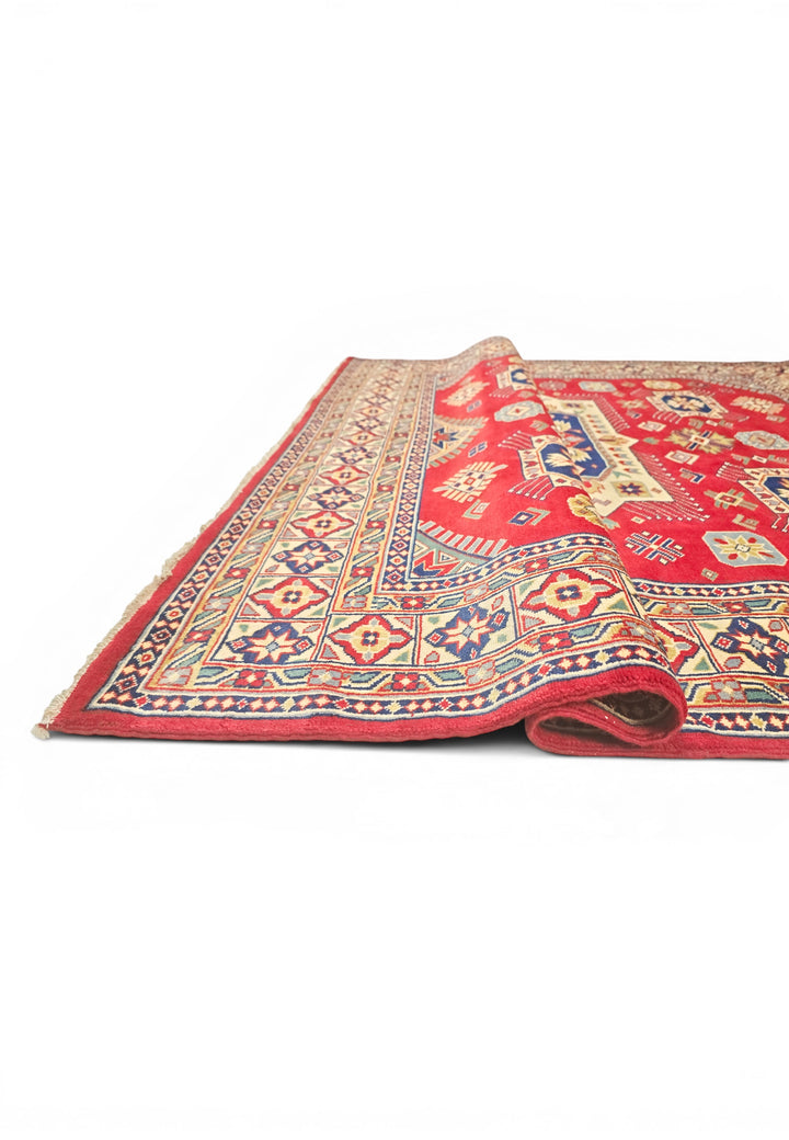 Red &amp; Ivory Kazak Medallion Rug, Hand-Knotted Afghani Sherwan