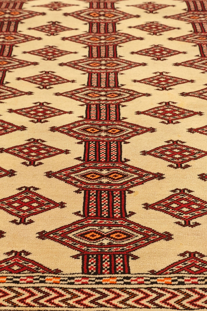 Ivory &amp; Red Turkmen Tribal Rug, Hand-Knotted Afghani Sherwan