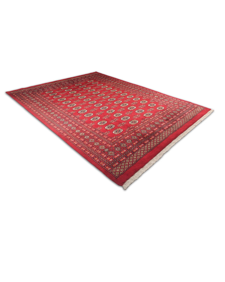 Madder Red and Wheat Gold Turkmen Gül Bokhara, Hand-Knotted Wool Rug