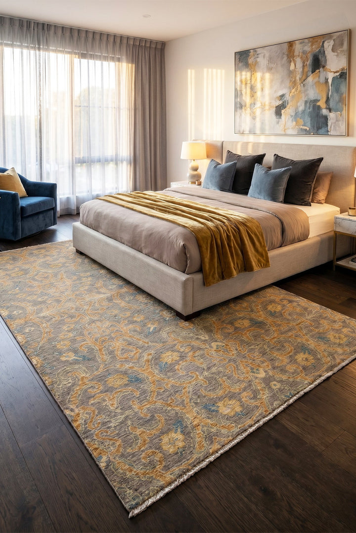 Pewter &amp; Gold Gabbeh, Hand-Knotted Afghan Wool Rug