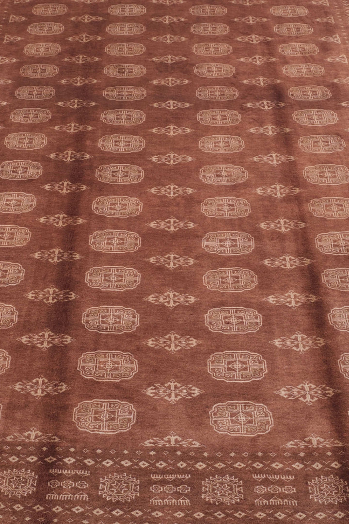 Chestnut Brown Turkmen Gül Bokhara Rug, Hand-Knotted Pakistani Wool