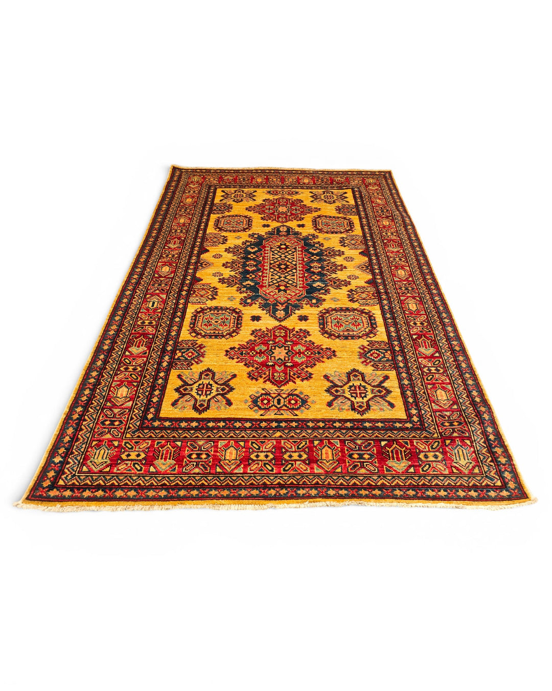 Marigold Tribal Medallion Rug, Hand-Knotted Afghani Sherwan