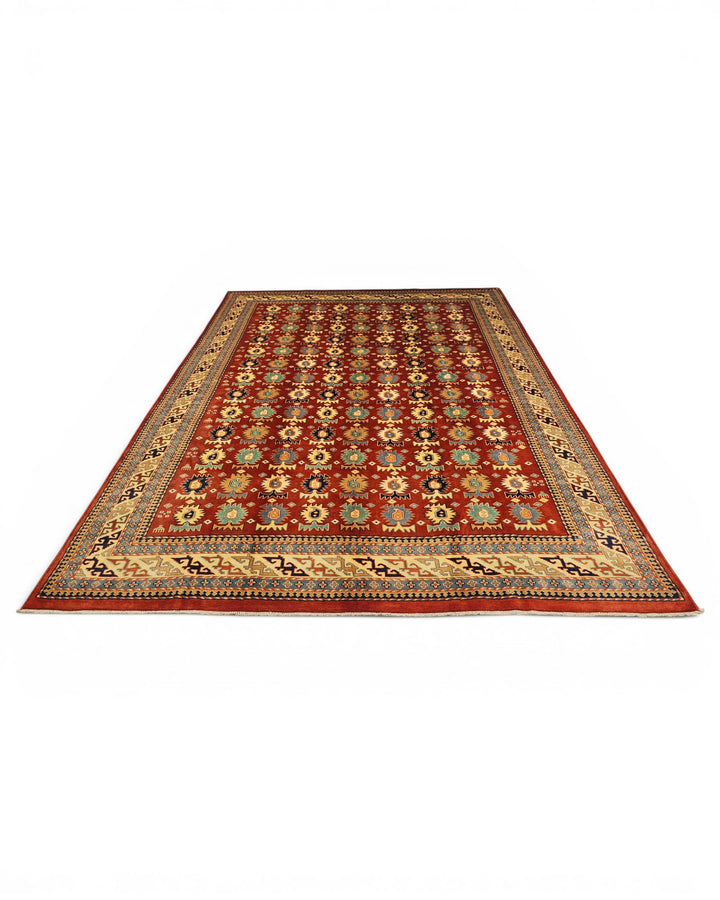 Red Medallion Rug, Hand-Knotted Afghani Sherwan