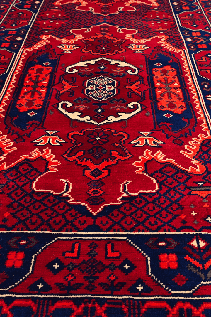 Crimson and Navy Khal Mohammadi Rug, Hand-Knotted Wool