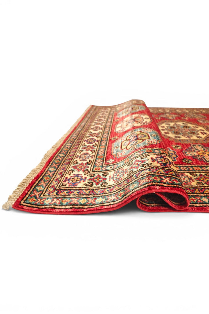 Red &amp; Teal Tribal Kazak Rug, Hand-Knotted Afghan Wool