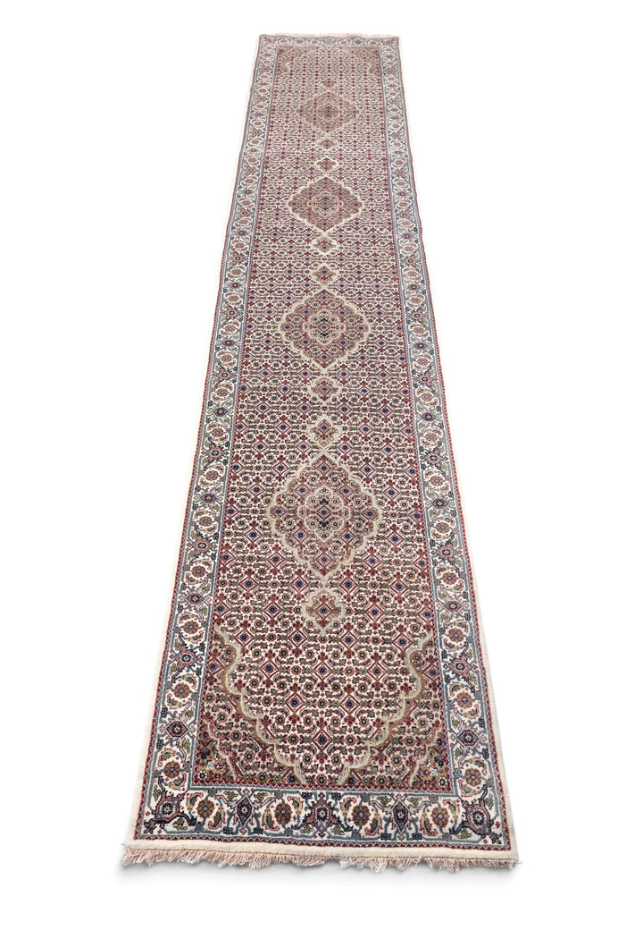 Ivory and Grey Mahi Medallion Tabriz, Hand-Knotted Wool Rug