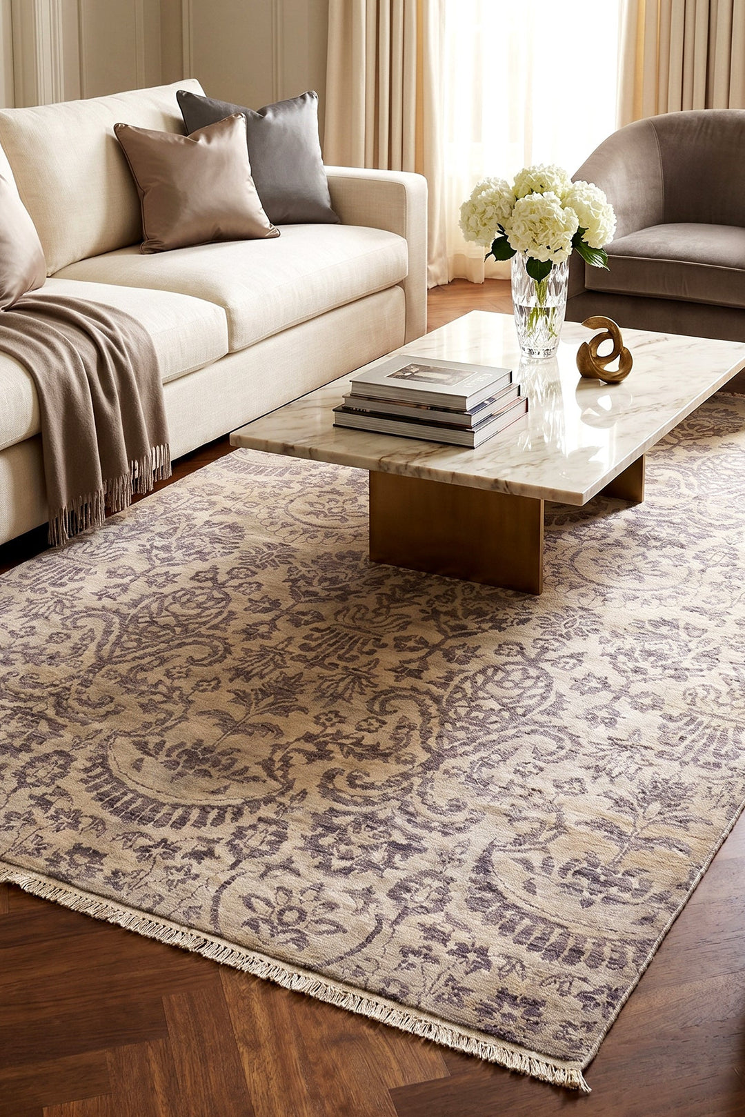 Heather Floral Gabbeh, Hand-Knotted Afghan Wool &amp; Silk Rug