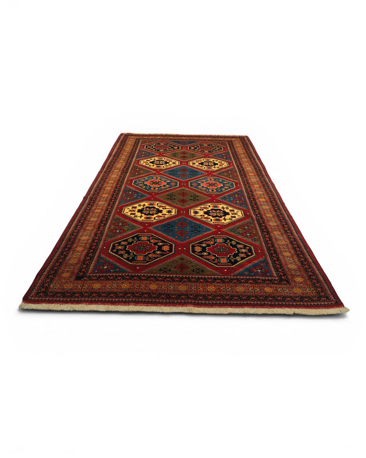Burgundy &amp; Gold Compartment Rug, Hand-Knotted Afghani Sherwan