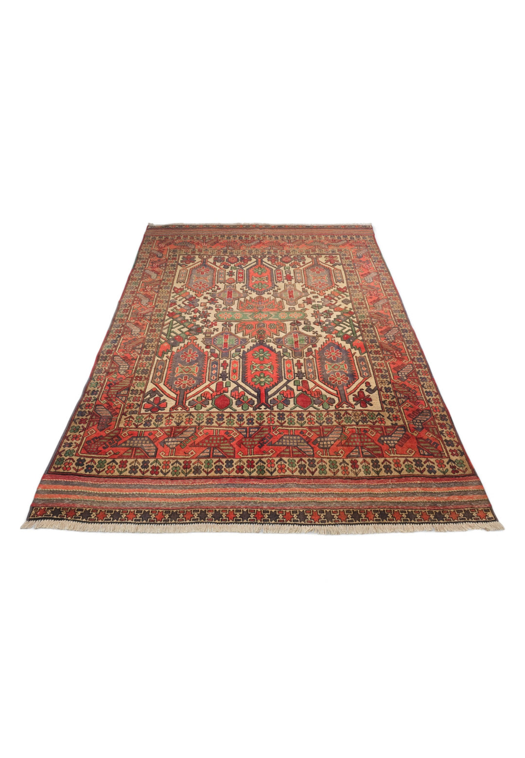 Cream and Orange Laspanji Kilim, Hand-Woven Wool