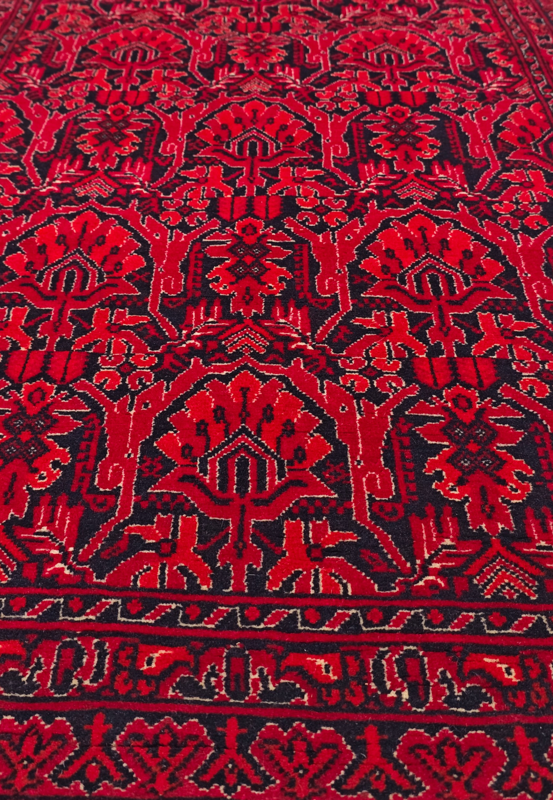 Red and Black Khan Muhammadi Rug, Hand-Knotted Wool