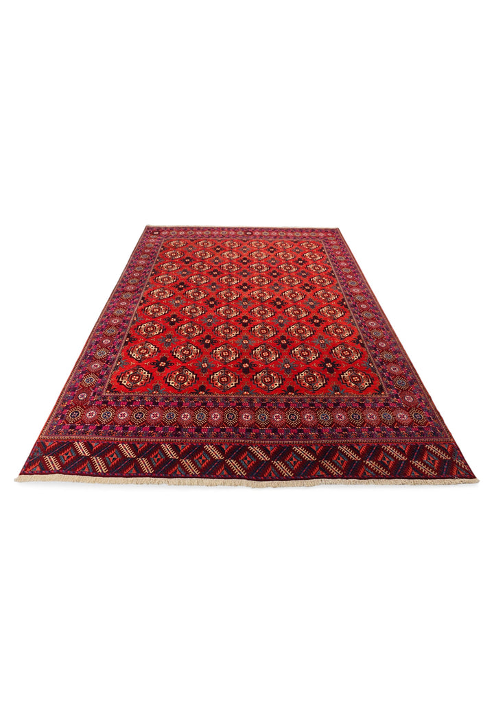 Brick Red Turkmen Gül Rug, Hand-Knotted Sherwan