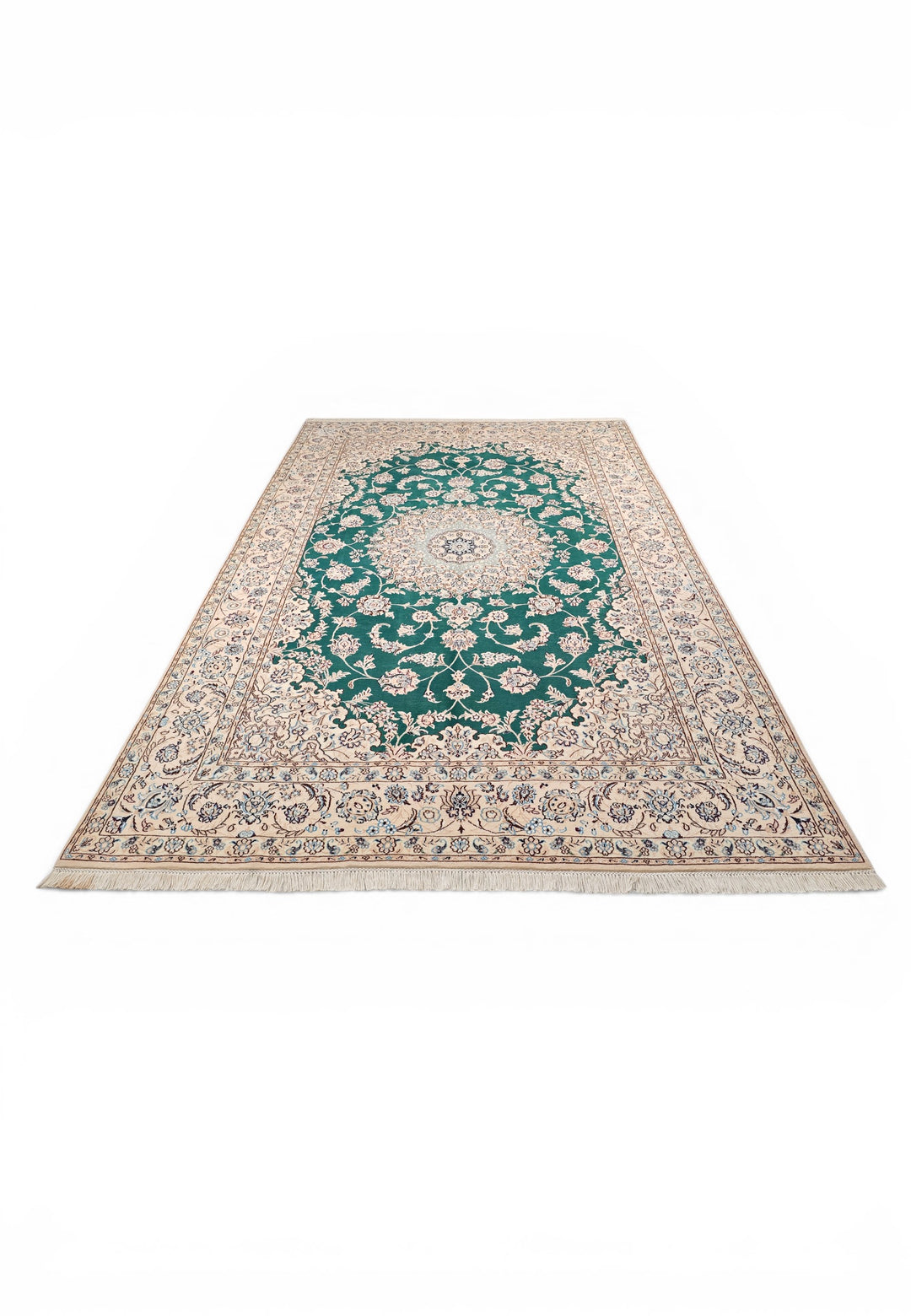 Teal Medallion Persian Nain, Hand-Knotted Wool Rug