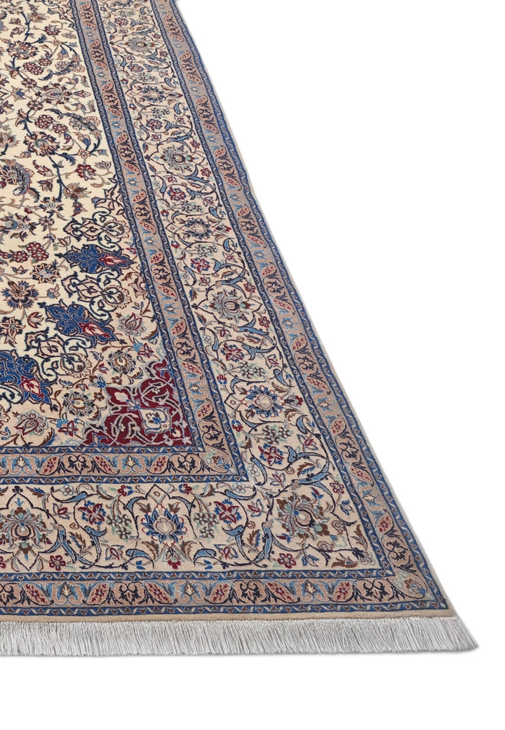 Ivory and Blue Star Medallion Nain, Hand-Knotted Wool Rug