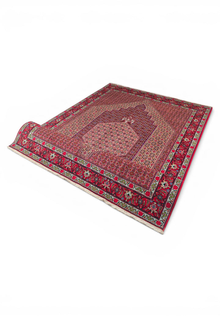 Red Mahi Medallion Persian Tabriz, Hand-Knotted Wool Rug
