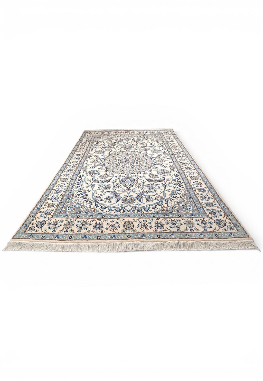 Ivory &amp; Blue Medallion Persian Nain, Hand-Knotted Wool Rug