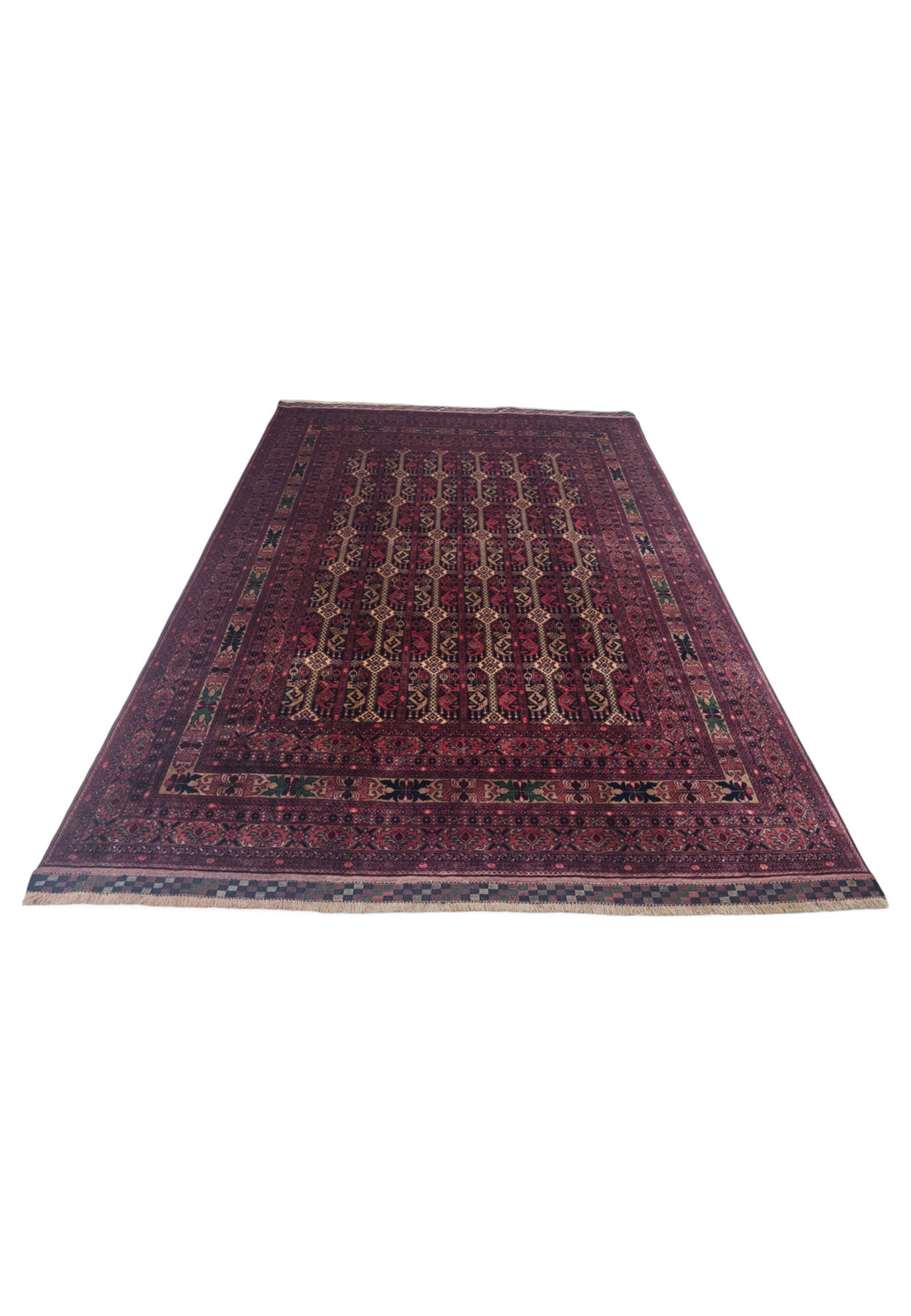 Deep Wine Red Turkmen Compartment Gül Khan Muhammadi Rug, Hand-Knotted Wool