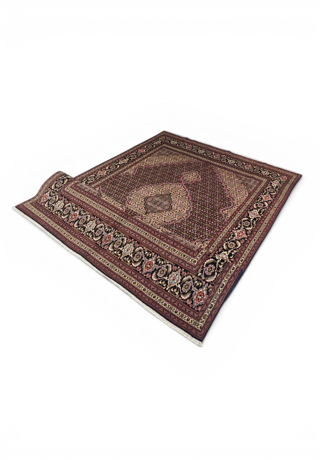Burgundy Mahi Medallion Persian Tabriz, Hand-Knotted Wool Rug