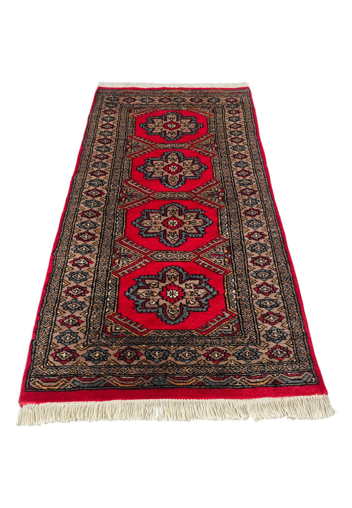 Crimson and Taupe Rosette Medallion, Hand-Knotted Wool Rug