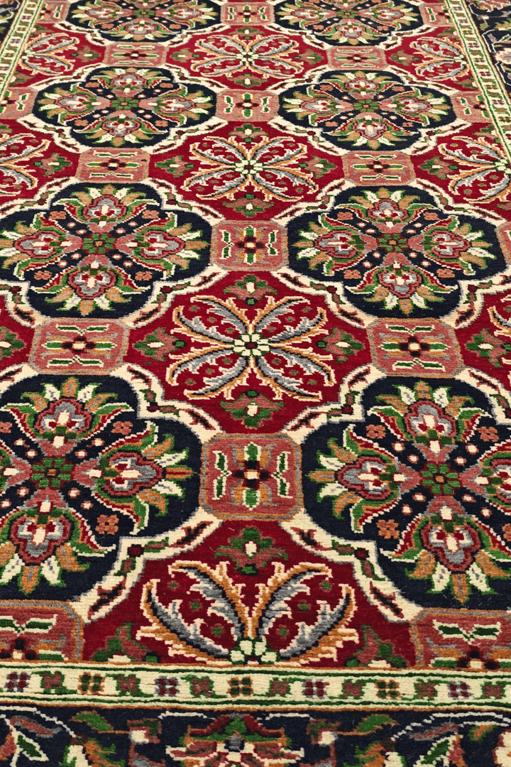 Red and Green Khal Mohammadi Runner, Hand-Knotted Wool