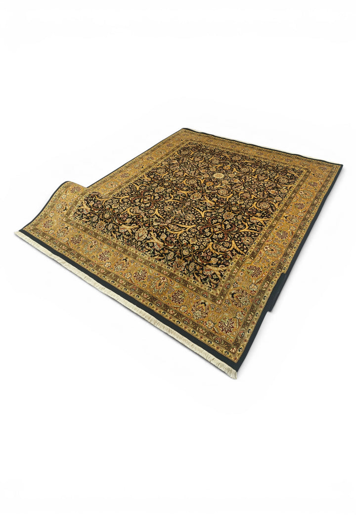 Black and Gold Floral Vine, Hand-Knotted Wool Rug