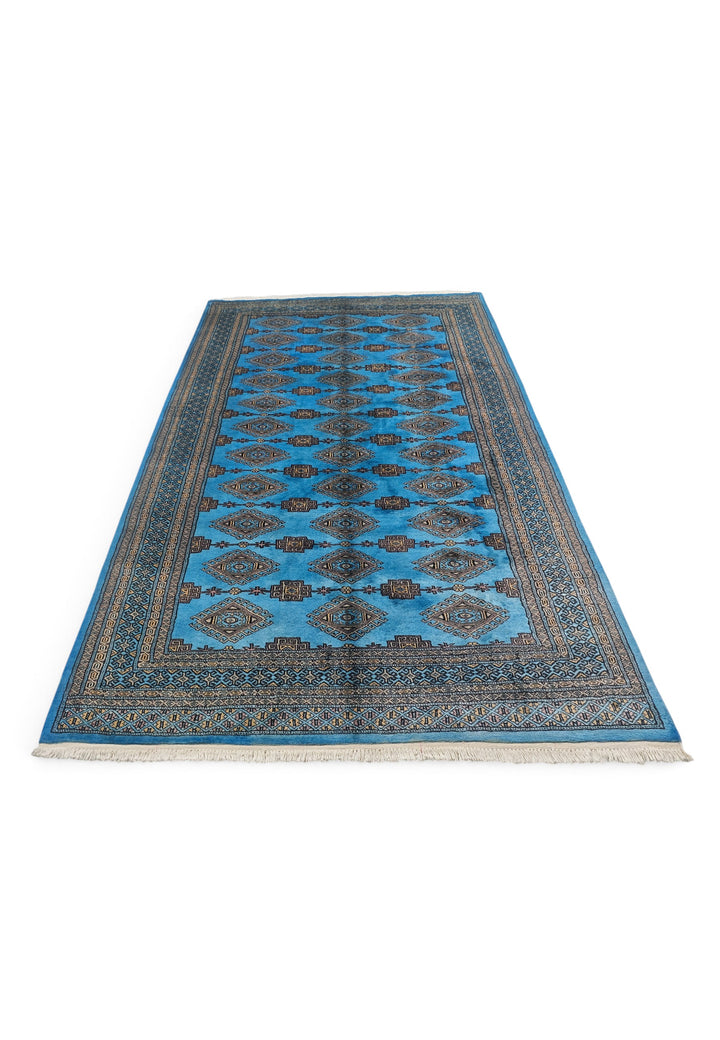 Azure Blue and Cream Jaldar Diamond Gül, Hand-Knotted Wool Rug