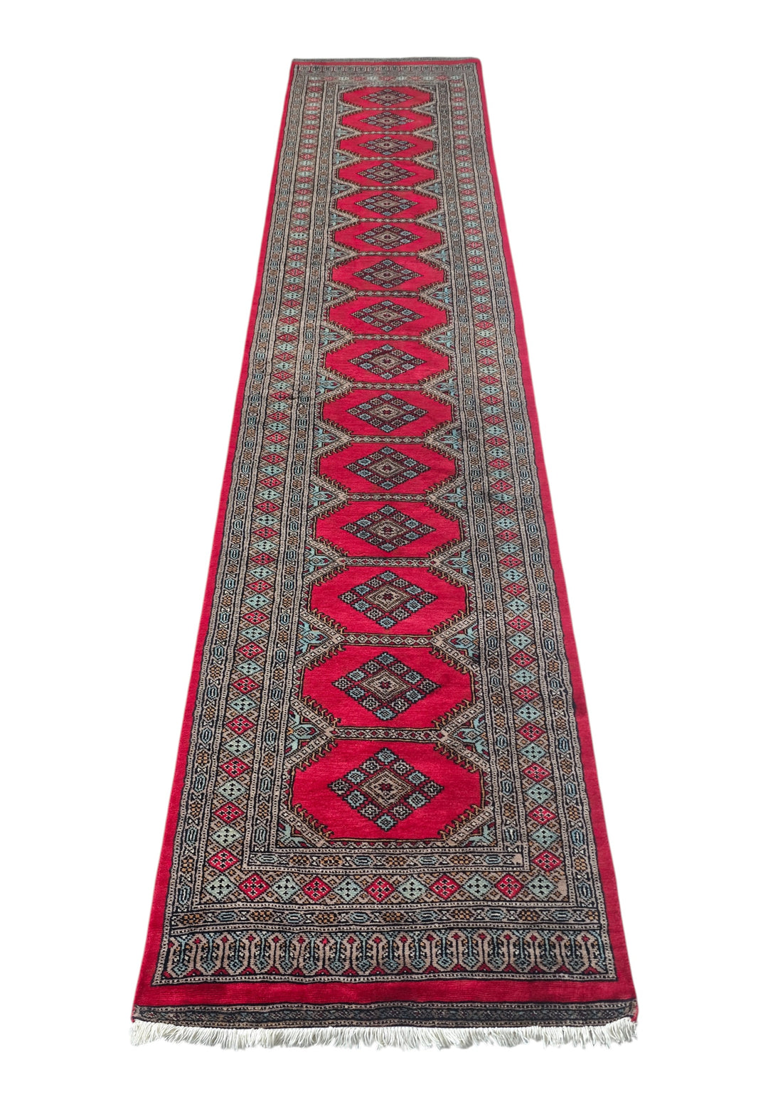 Crimson and Taupe Compartment Medallion, Hand-Knotted Wool Rug