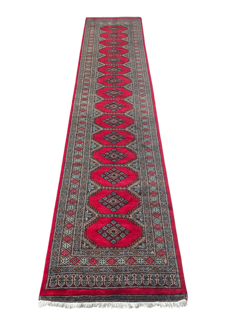 Crimson and Taupe Compartment Medallion, Hand-Knotted Wool Rug