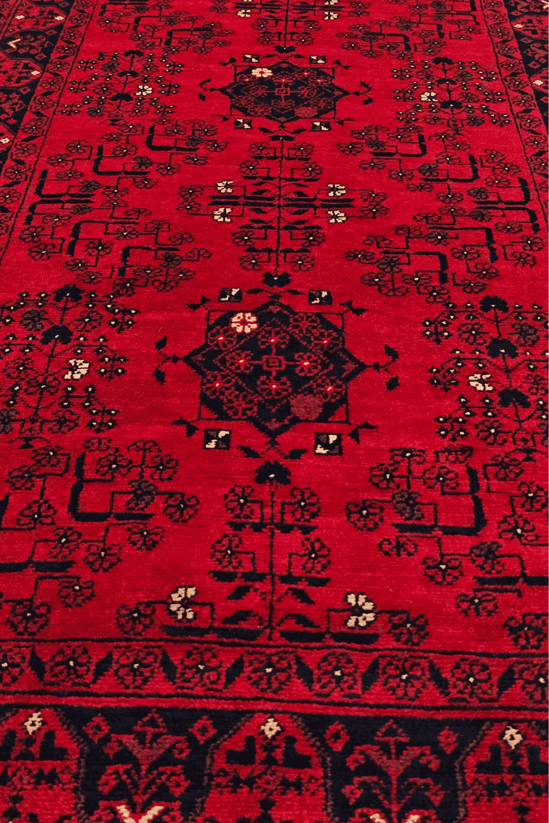 Bright Red and Navy Khal Mohammadi Runner, Hand-Knotted Wool