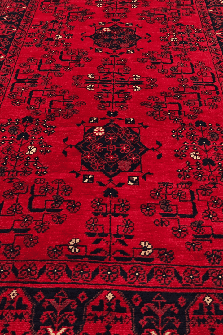 Bright Red and Navy Khal Mohammadi Runner, Hand-Knotted Wool