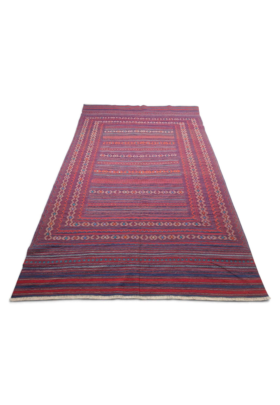 Rose Red and Plum Kilim, Hand-Woven Wool