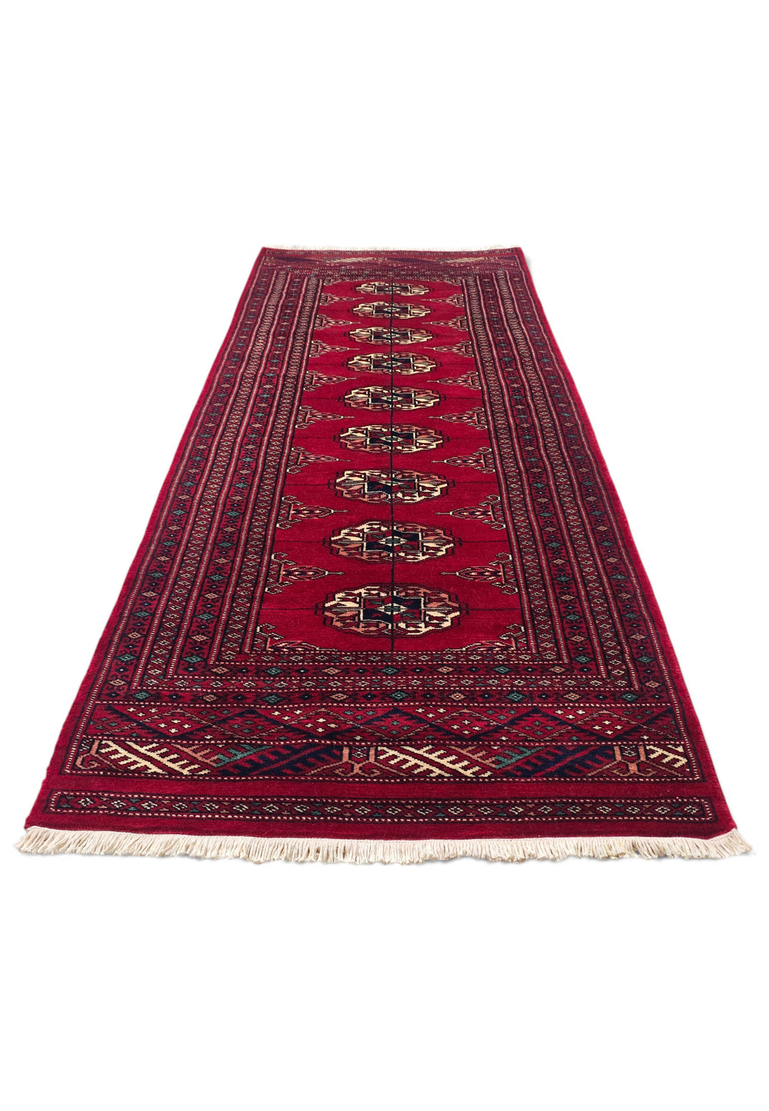 Wine Red and Cream Threaded Gül Bokhara, Hand-Knotted Wool Rug