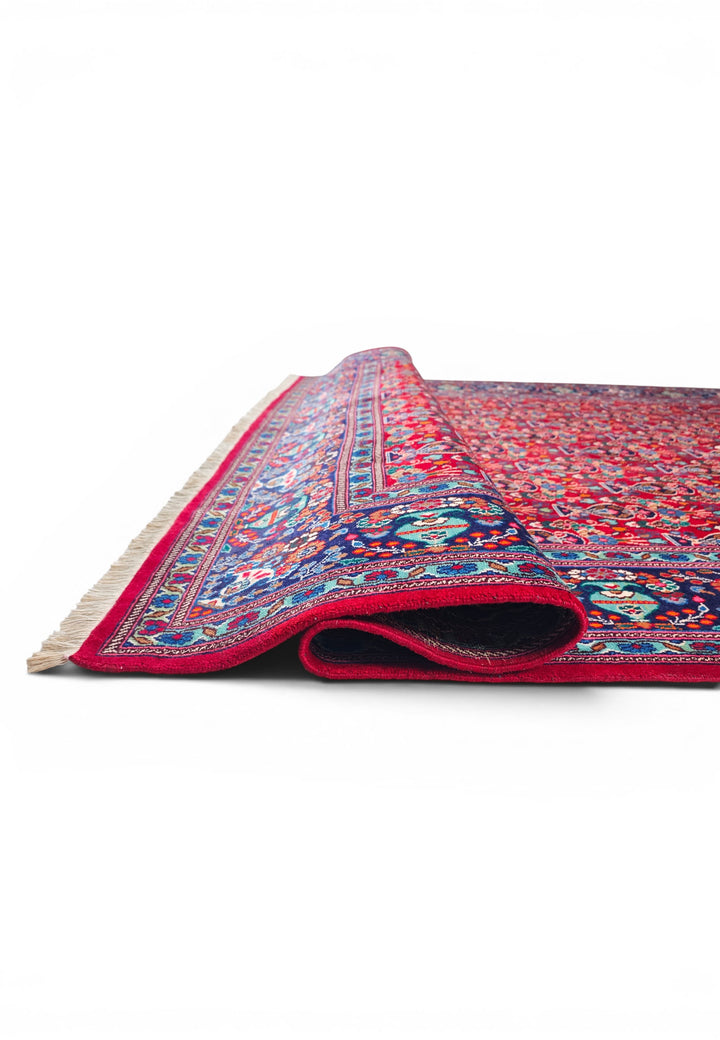 Cherry-Red Boteh Persian Moud, Hand-Knotted Wool Rug