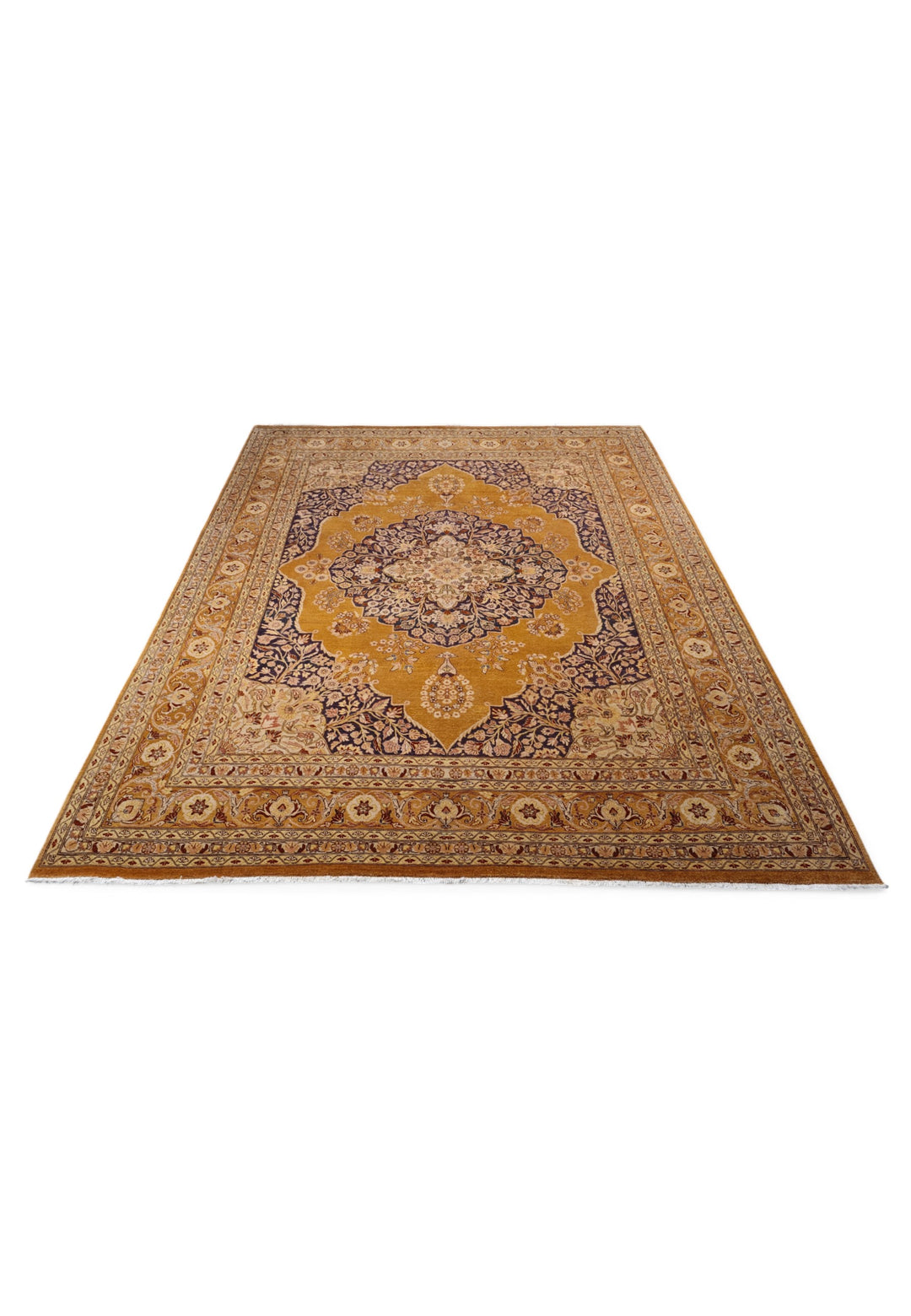 Amber and Mahogany Medallion Chobi, Hand-Knotted Wool Rug