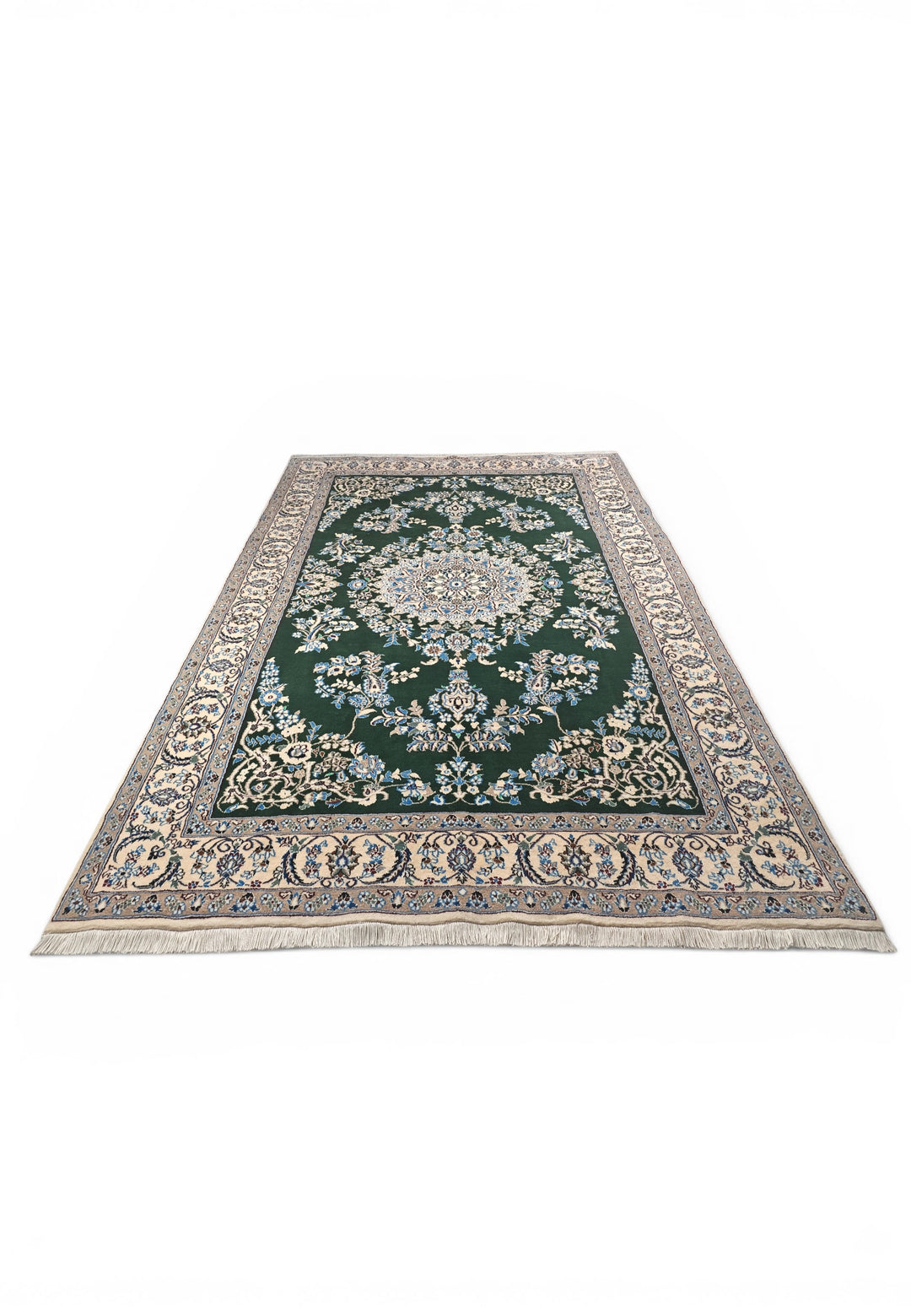 Forest-Green Medallion Persian Nain, Hand-Knotted Wool Rug