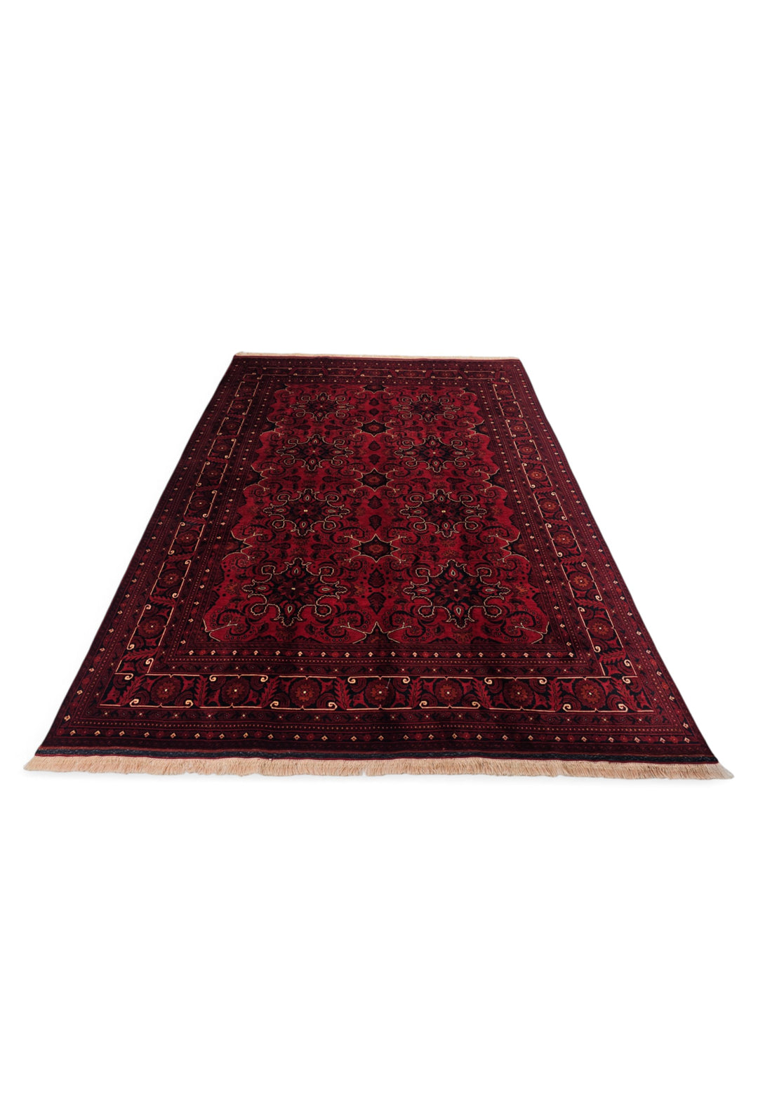Deep Red Cartouche Khal Mohammadi Rug, Hand-Knotted Wool