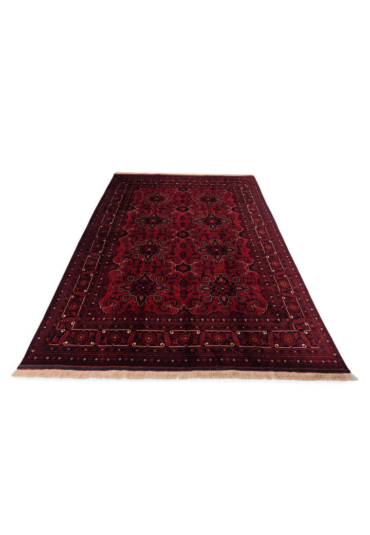 Deep Red Cartouche Khal Mohammadi Rug, Hand-Knotted Wool