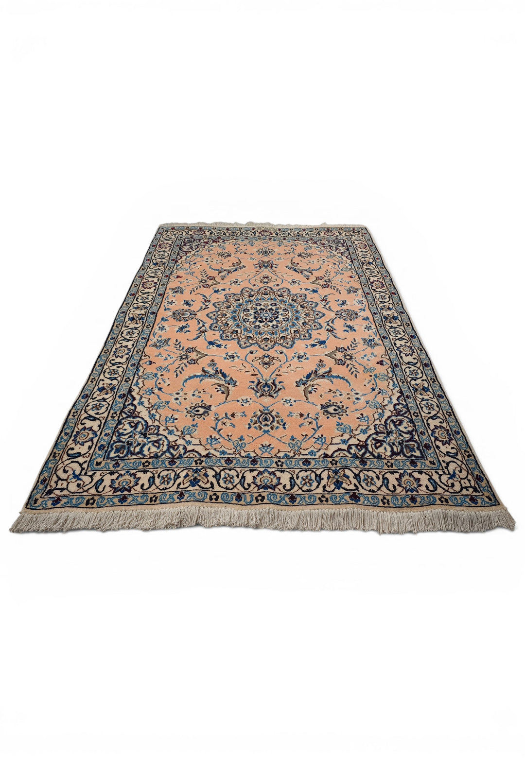 Peach Medallion Persian Nain, Hand-Knotted Wool Rug