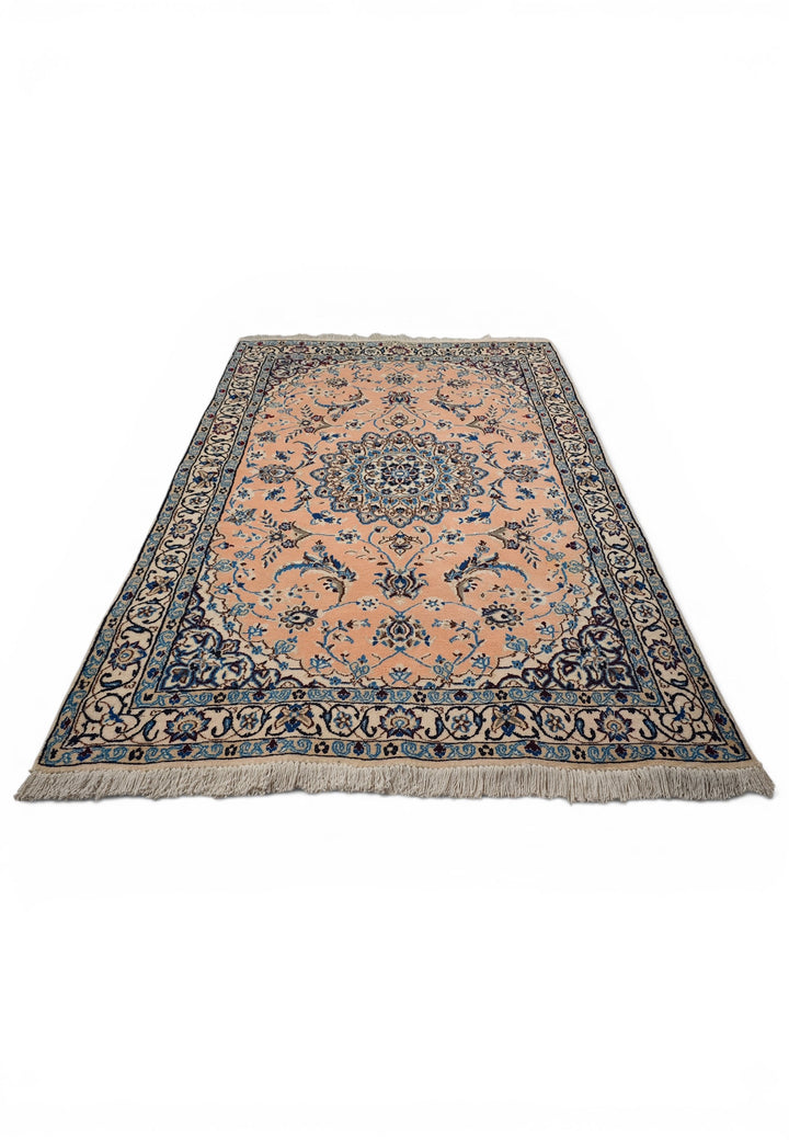 Peach Medallion Persian Nain, Hand-Knotted Wool Rug