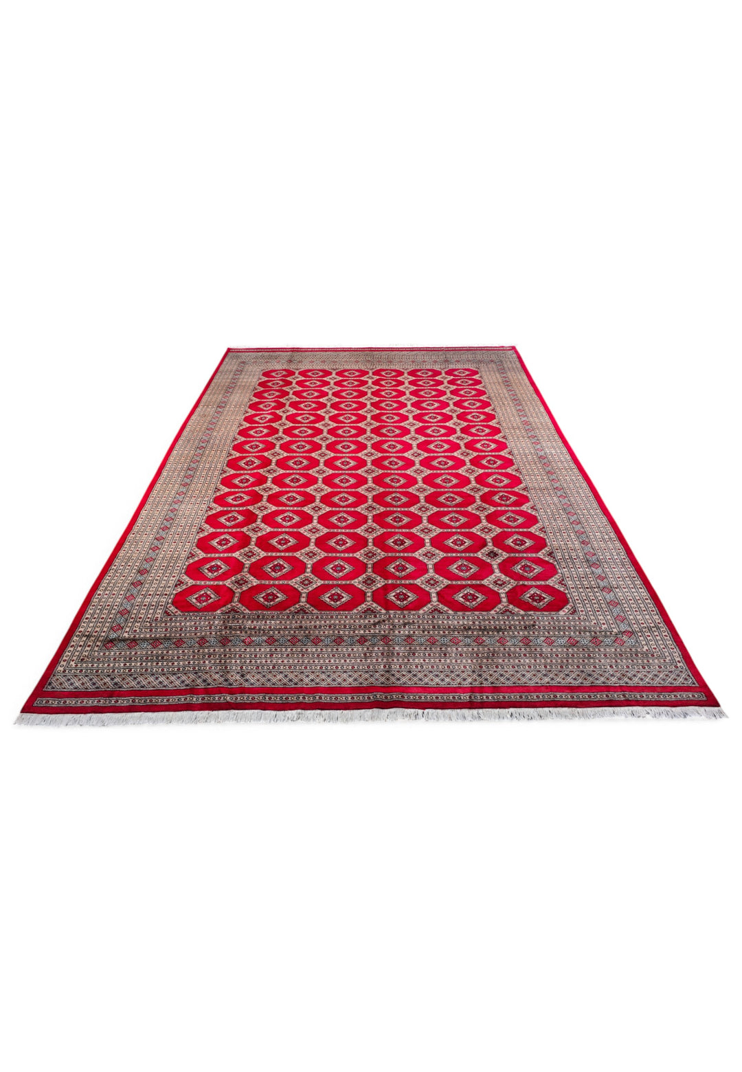 Ruby Red Diamond Lattice Bokhara, Hand-Knotted Wool Rug
