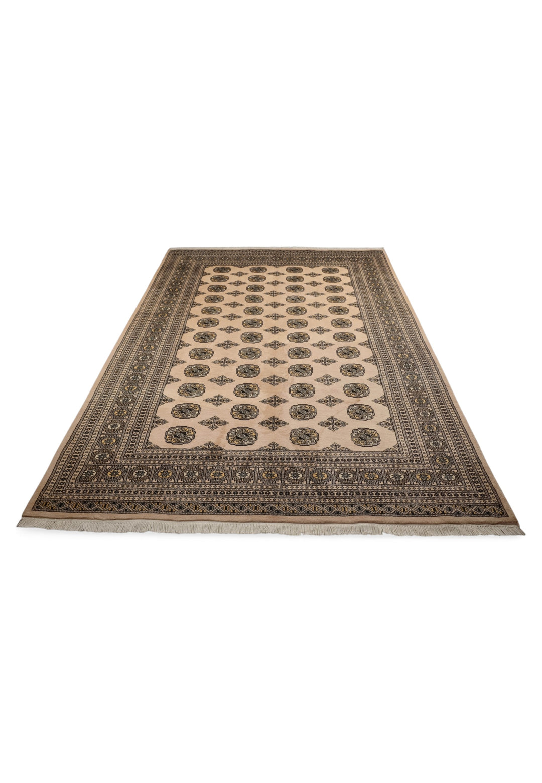 Sand and Espresso Gül and Tree Bokhara, Hand-Knotted Wool Rug (199×265cm)