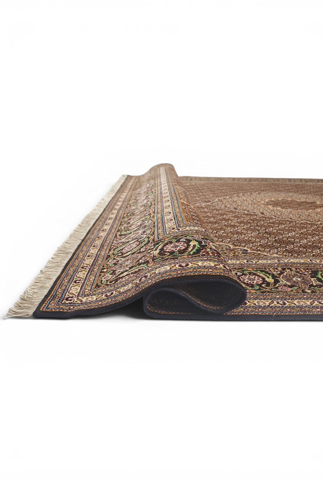 Brown Mahi Medallion Persian Tabriz, Hand-Knotted Wool Rug