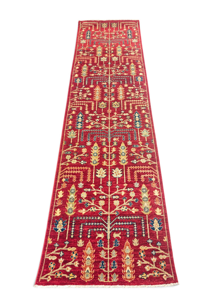 Red and Cream Willow Tree Ghazni, Hand-Knotted Wool Rug