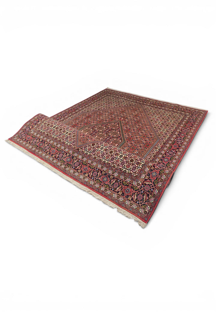 Rose Herati Medallion Persian Bijar, Hand-Knotted Wool Rug