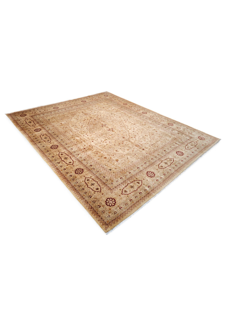 Wheat Gold Medallion Chobi, Hand-Knotted Wool Rug