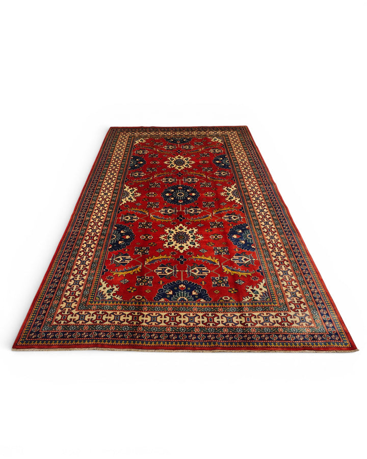 Red Afghani Sherwan, Hand-Knotted Wool Rug