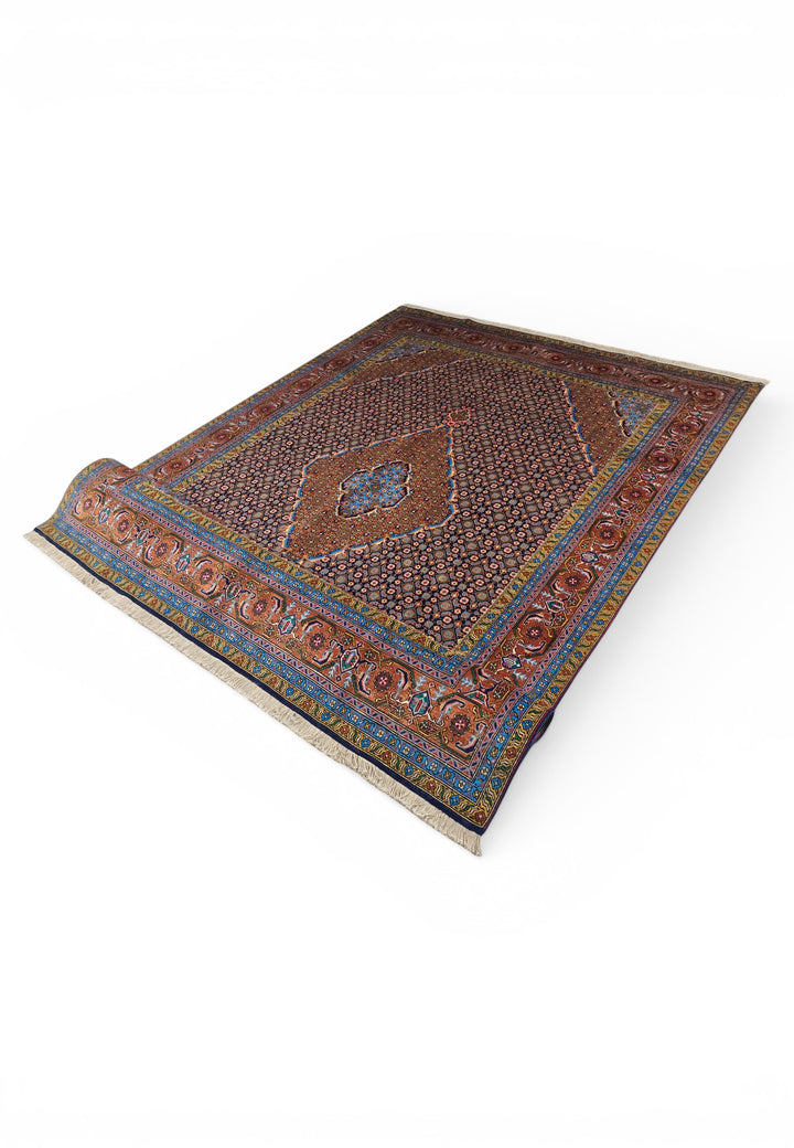 Navy Mahi Medallion Persian Ardabil, Hand-Knotted Wool Rug